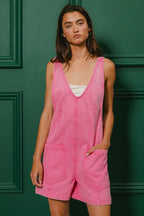 BiBi Denim Shortall Pink Patch Pockets Washed V Neck Jumpsuit FUCHSIA faa4079226c7464a8830ec04c7b05f31-Max-Origin Trendsi