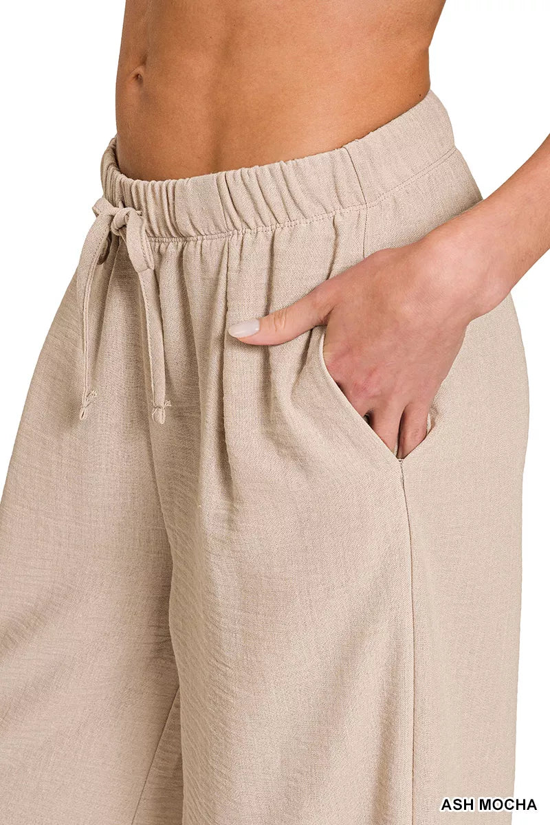 Zenana Woven Pants Ash Mocha Airflow Drawstring with Pockets faca0702-ecfd-4fda-8654-309b2749490e-Max-Origin Trendsi