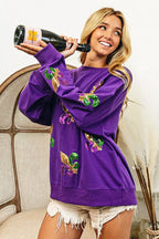 BiBi Sweatshirt Purple Mardi Gras Fleur De Lis Sequin Patches Long Sleeve Top faccc2ba723f429f96aab5cec16a4eaf-Max-Origin Trendsi