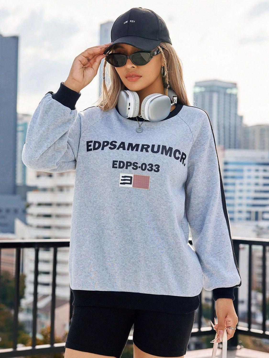 Sweatshirt Gray Cotton Casual Letter Print Round Neck Long Sleeve facefa3a-3156-4914-b910-dabcaa52b437-Max Trendsi