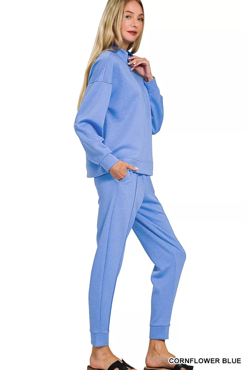 Zenana Womens Jogger Set Blue Scuba Half Zip Pullover and Pants fadeff40179b4b79be9e9a8c25ba34c1-Max-Origin Trendsi