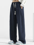 Men's Plus Size Casual Loose Fit Pants with Pockets, Polyester-Spandex Blend