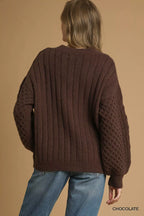 Umgee Womens Cardigan Brown Cable Knit Pearl Button Sweater fae51589-3504-48c9-90ab-789fce1ac850-Max-Origin Trendsi