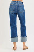 RISEN Womens Straight Jeans Cuffed High Rise Denim with Distressed Hem fae91e7369354ab4979d42bb472ecacd-Max-Origin Trendsi