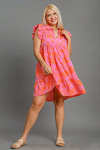 Umgee Mini Dress Floral Pink Orange Print Ruffle Cap Short Sleeve Tiered fafff3c5-ccf5-4942-be08-6f7f0e7ed036-Max Trendsi