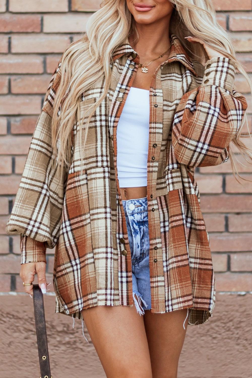 Plaid Shacket Snap Down Dropped Shoulder Shirt Outwear Plaid fb0d6595-c4b3-4ec0-a2c5-498e7dcf63ee-Max Trendsi