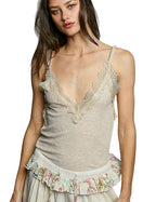 POL Lace Detail V-Neck Ribbed Cami Tank Top