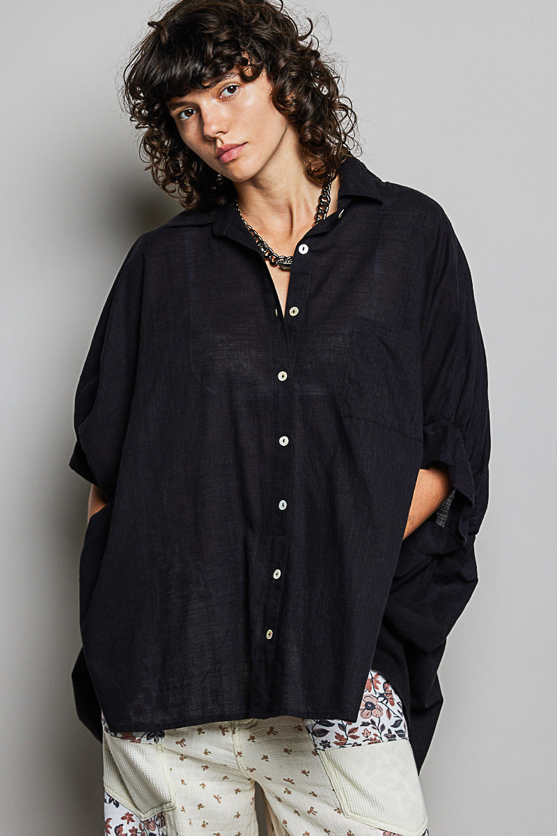 POL Button-Down Shirt with Half Dolman Sleeves