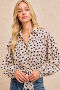 BiBi Womens Crop Shirt Polka Dot Print Tie Hem Detail Long Sleeve Top CREAM BLACK fb391b83afca44718e266ec9e3588c7f-Max-Origin Trendsi