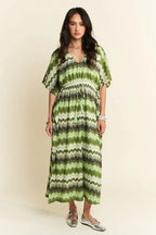 Davi & Dani Midi Dress Sage Green Multi Color Wavy Tie Waist Flowy Sleeve fb3a3409f8a04a2d82f6298c569c6624-Max-Origin Trendsi