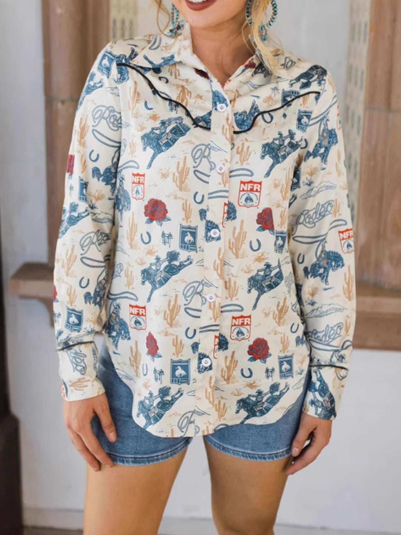 Printed Long Sleeve Button-Up Shirt