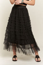 ADORA Mesh Midi Skirt Black Elastic Waist Layered Black fb3fbe52-18ea-4b87-9e23-eb178cfd3a8f-Min Trendsi