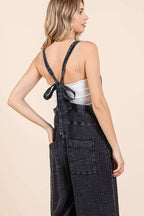 Mittoshop Textured Overalls Black Cotton Wide Leg Back Tied Straps Jumpsuit fb401310-7511-4f5b-b6e9-5ce9ee126501-Min Trendsi