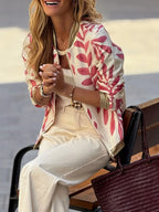 Women's Jacket Floral Dusty Pink Printed Zip Up Long Sleeve Lightweight Dusty Pink fb4a0bf0c6ab4e849b03fbf75756b3a1-Max-Origin Trendsi