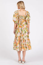Mittoshop Midi Dress Orange Flower Print Puff Sleeve Ruffle Smocked fb50ac3cd3cd4337a2b35773f6013a84-Max-Origin Trendsi