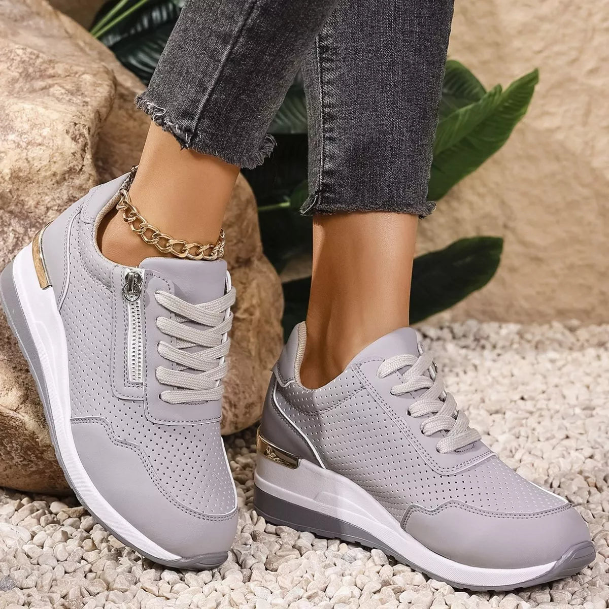 Women Sneakers Lace Up Wedge Mid Heels Pu Leather Shoes Grey fb582d3a-e31a-4a84-b4e5-b1143c332c2c-Max-Origin Trendsi