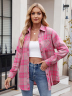 Pocketed Plaid Shirt Collared Neck Long Sleeve Button up fb6976e9-0895-4f7a-a758-2210ade59697-Max Trendsi