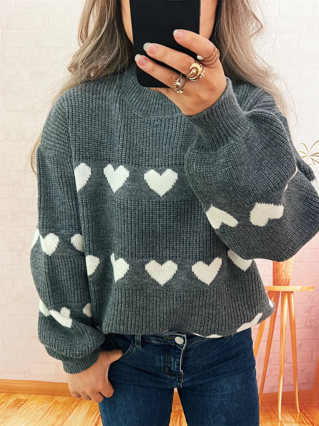 Women's Sweater Heart Pattern Dropped Shoulder Long Sleeve Puulover fb6cd4d07052447aabb566acae7ad9b3-Max-Origin Trendsi
