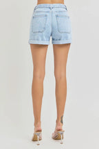 RISEN Roll Up Denim Shorts Women's High Rise Belted Light Washed fb7380d48d31455186aa35a1b9688638-Max-Origin Trendsi