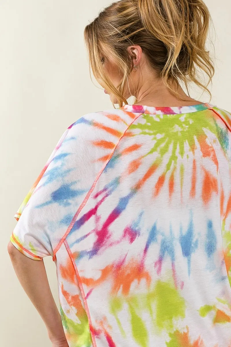 BiBi T-shirt Cotton Tie Dye Print Jersey Stitched Uneven Hem Top fb74b319cad34086a6c8e7850d9647d5-Max-Origin Trendsi
