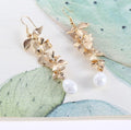 Alloy Flower Earrings Synthetic Pearl Pendant 9K gold-plated Fashion Jewelry Gold One Size fb8327e9-d025-419d-af2c-8ca90cc12b41-Max Trendsi