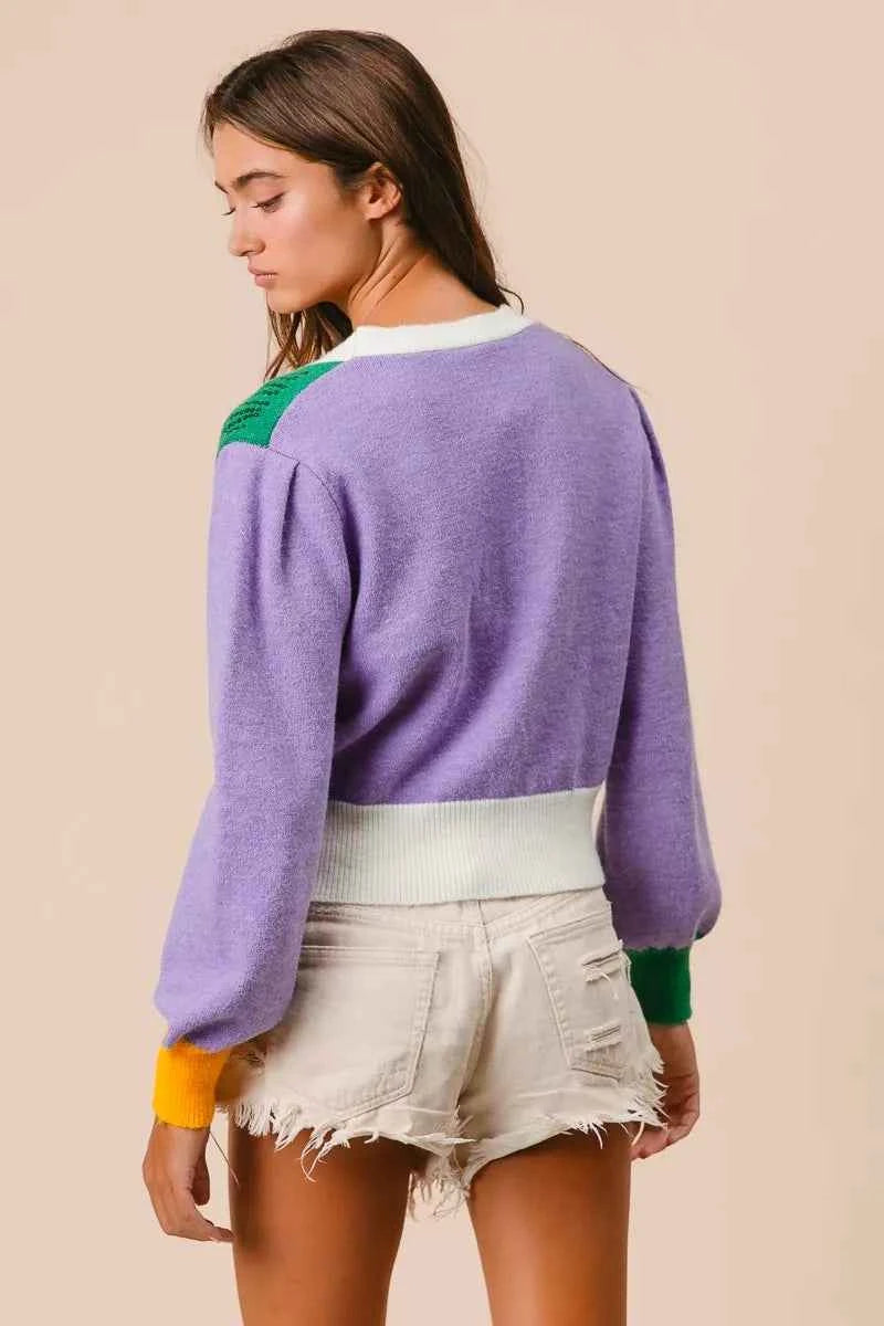 BiBi Sequin Sweater Cardigan Mardi Gras Color Block Buttoned Long Sleeve fb83d34f50e34080961a69426d46f6ef-Max-Origin Trendsi