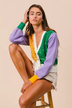BiBi Sequin Sweater Cardigan Mardi Gras Color Block Buttoned Long Sleeve fb86b6640d91445eabaa1e2be45e566f-Max-Origin Trendsi