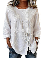 Plus Size Full-Length Floral Embroidered Button-Down Shirt