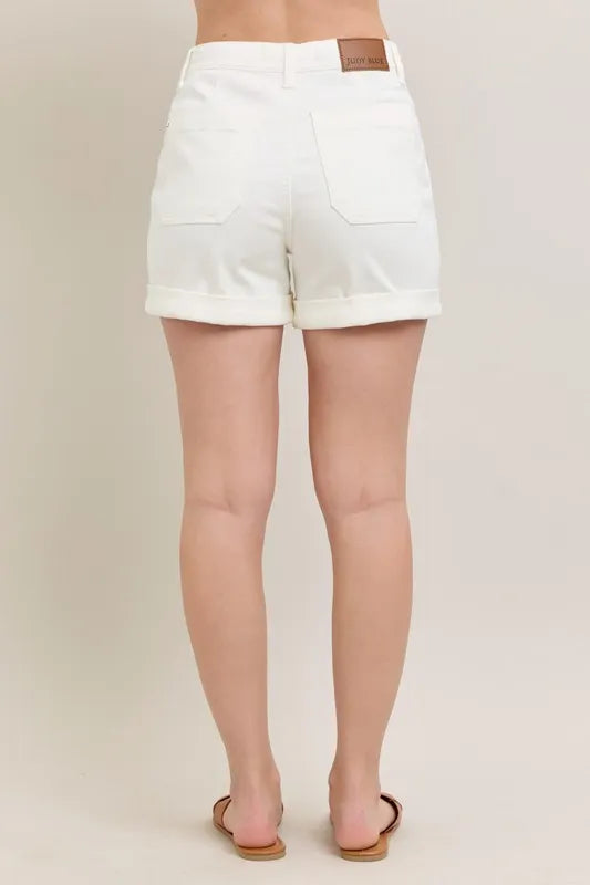 Judy Blue White Denim Shorts High Waist Cuff Pocketed fb935d5366634189a378315aa9dfd2d2-Max-Origin Trendsi