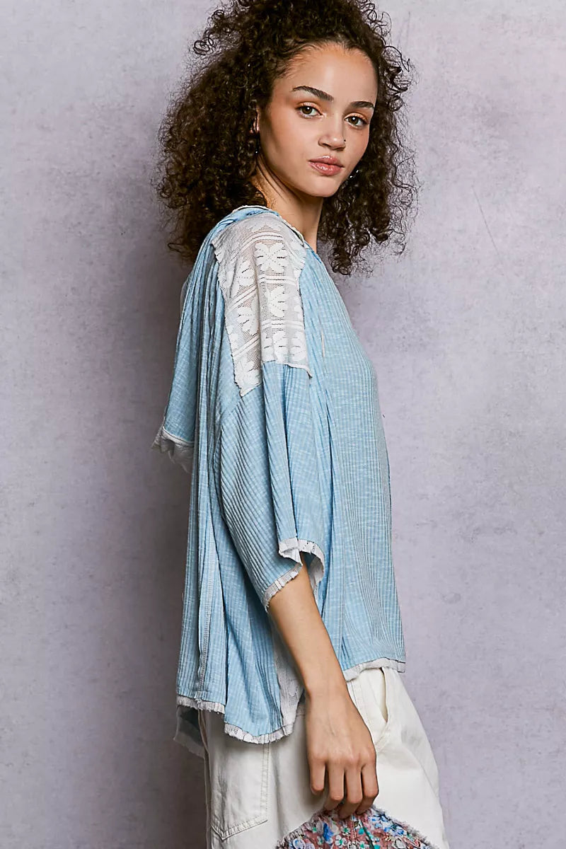 POL Women Blouse Hoodie Top with Lace Detail Short Sleeve Powder Blue fba318db-c552-42c8-bffa-4494e36985de-Max-Origin Trendsi