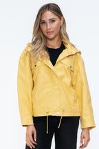 How Dare U Women PU Leather Jacket Drawstring Hem Zip Up Jacket Yellow fbafc0ef-f728-4cec-87a6-4b0fed08debc-Max Trendsi