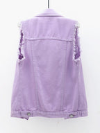 Denim Jacket Women's Raw Sleeveless Flap Pockets Plus Sizes S-5XL fbb76dfc-933b-49cb-b5c9-9eed1e8c78d7-Max Trendsi