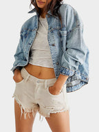 Denim Jacket Women's Blue Classic Long Sleeve Oversized Pocketed Outwear Light fbc403c0-453a-4e50-98bb-9a51cb9c8ce4-Min Trendsi