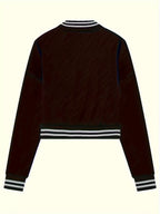 Women's Bomber Jacket Snap Down Stripe Contrast Long Sleeve Outwear fbc8640b36bd4f31ab35883137bdd1ff-Max-Origin Trendsi