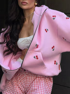 Womens Hoodie Cherry Print Oversized Zip-Up Pocketed fbcf6541451a4930b9b9b7d970d67e85-Max-Origin Trendsi