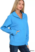Zenana Womens Fleece Sweatshirt Deep Sky Blue Half Zip with kangaroo Pocket fbd5a08286c54b9ebc15921fe40638a3-Max-Origin Trendsi
