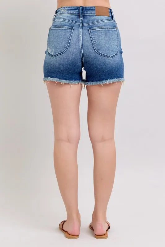 Judy Blue V-Front Denim Shorts with Shield Pockets Medium Washed fbe98f7d4303451985950d8d9bc6789e-Max-Origin Trendsi
