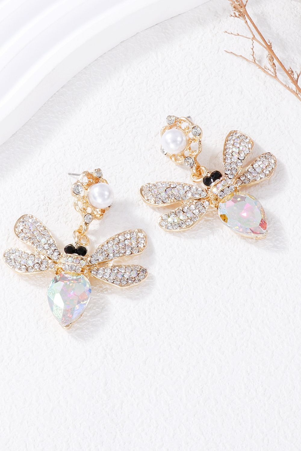 Dangle Earrings Bee Natural Stone Alloy Women Fashion Jewelry White One Size fbf33f55-a6ec-42ce-8f8b-01177cac2649-Max Trendsi