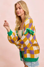 BiBi Women Cardigan Mardigras Checker Board Front Open Bow Sleeves fbf4fec9e68041888edb9dcc9d2d1cf1-Max-Origin Trendsi