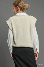 Umgee Sweater Vest Oversized Cream V Neck Ribbed Short Sleeve Basic Style fbfb26a5-720b-45f2-9ec7-2b83b245995b-Max-Origin Trendsi