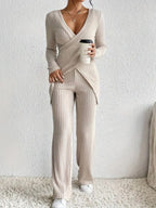 Women's Outfit Set Crisscross Surplice Top Long Sleeve and Pants Sets fbfb3318-b3d3-44a1-b9af-6cb23d736884-Max Trendsi