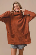 BiBi Piper Rib Sweater Turtle Neck Rust Double Front Pockets Oversized Top RUST fc0d676b5f4540318bda11b89414e696-Max-Origin Trendsi