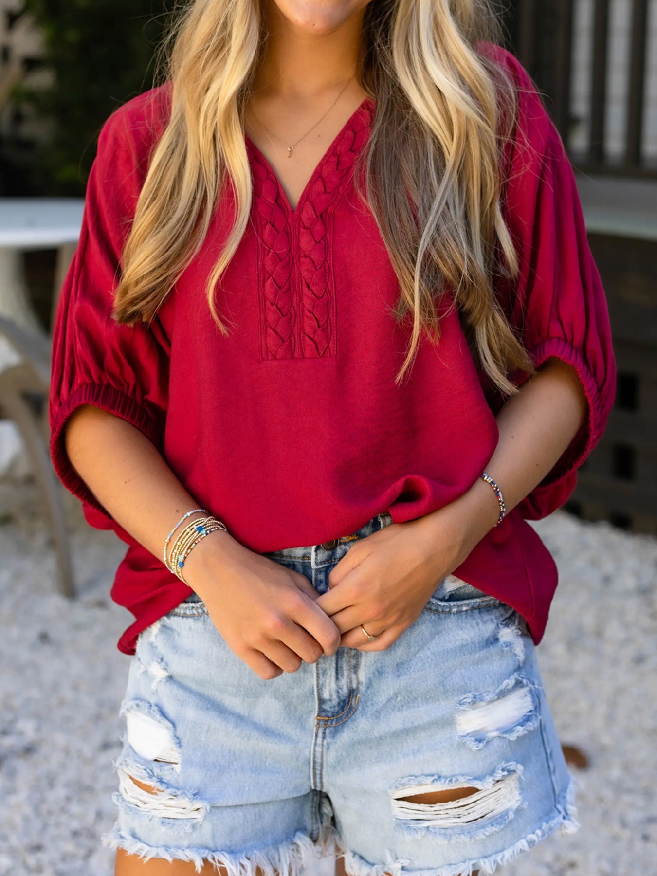 Braided Detail Half-Sleeve Blouse
