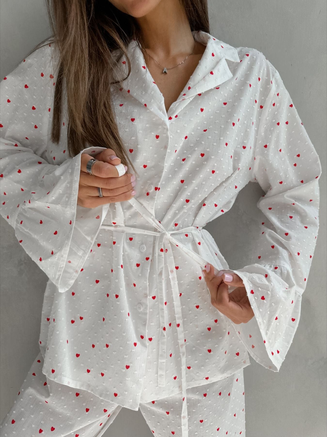 Heart Print Long Sleeve Top and Pants Lounge Set