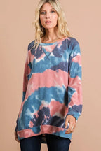 BiBi Tie Dye Womens Sweatshirt French Terry Pullover with Front Stitching Detail MULTI fc1d21b7a13d4eb1838d65b29aad11e3-Max-Origin Trendsi