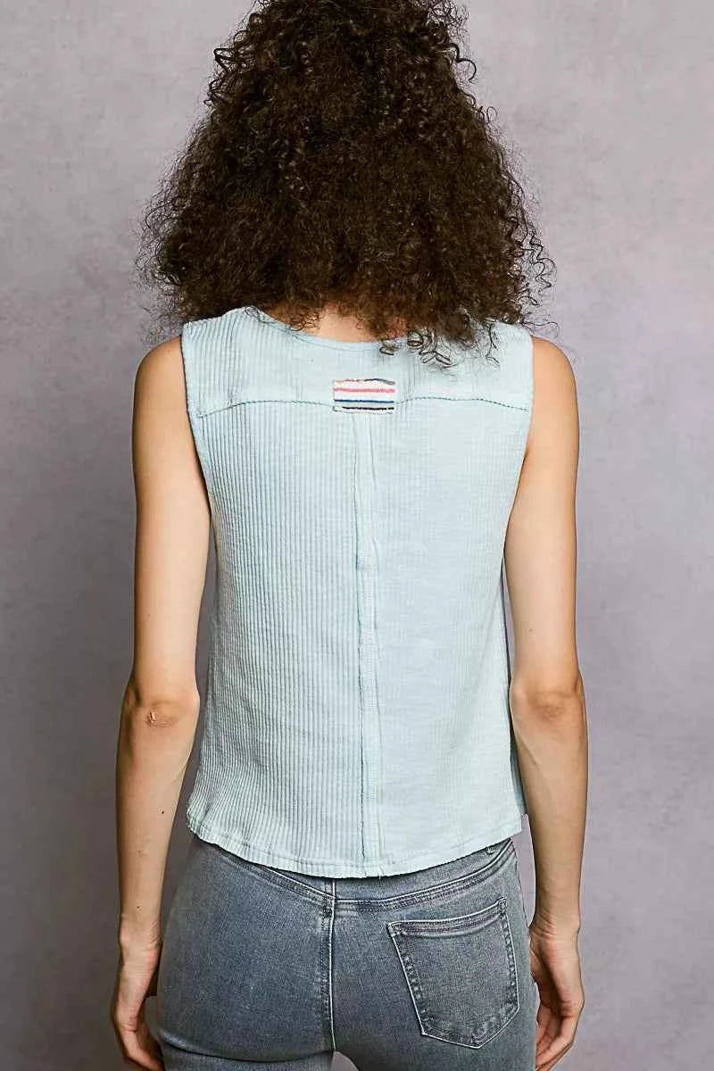 POL Round Neck Stud Point Ribbed Tank with Stripped Star Patch