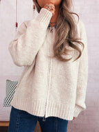 Women's Cardigan Zip-Up Contrast Collar Soft Acrylic Knit Sweater fc3c159519724d73be7cec182a4c0c24-Max-Origin Trendsi