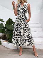 Midi Dress Zebra Printed Notched Sleeveless Pocketed Ealstic Waist fc419363-95bf-40be-9d21-82c1aa3a1b23-Max-Origin Trendsi