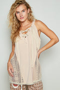 POL Tank Top Lace Up Crochet Lace Beige Sleeveless Blouse Beige fc57b4b1-10a8-436a-afa0-37674f9a9fa3-Max Trendsi