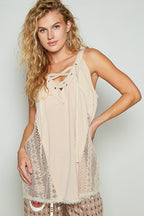 POL Tank Top Lace Up Crochet Lace Beige Sleeveless Blouse Beige fc57b4b1-10a8-436a-afa0-37674f9a9fa3-Max Trendsi